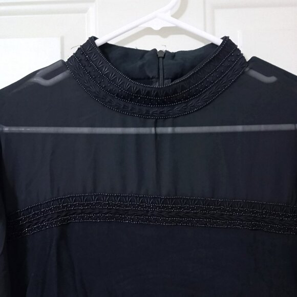 Lauren Ralph Lauren Womens Sheer Black Long Sleeve Blouse With Beaded Collar Siz - Picture 7 of 9